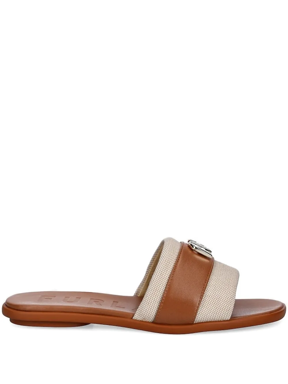 Furla leather branded slides Brown