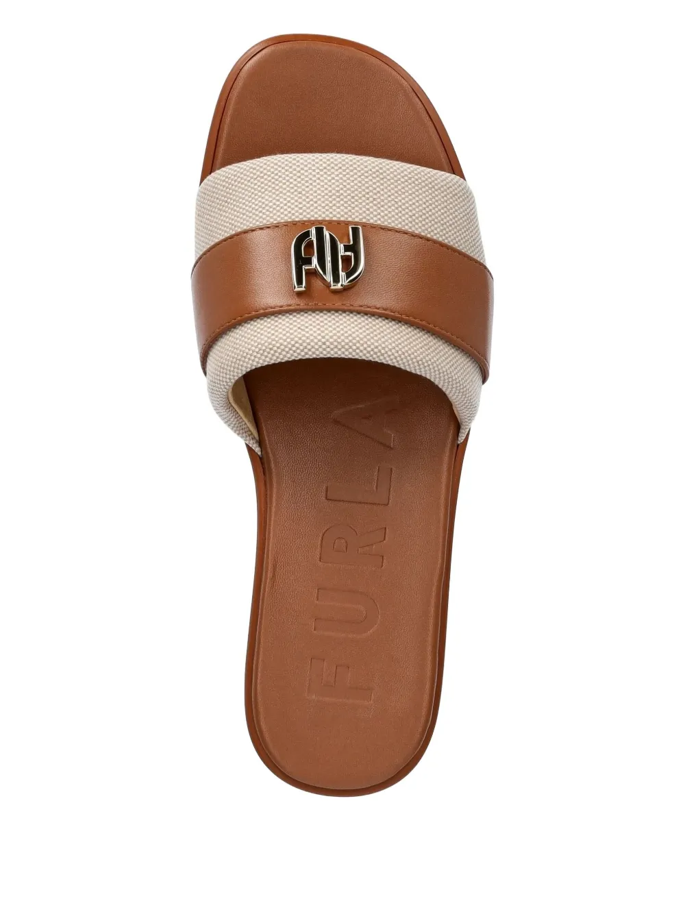 Furla leather branded slides Brown