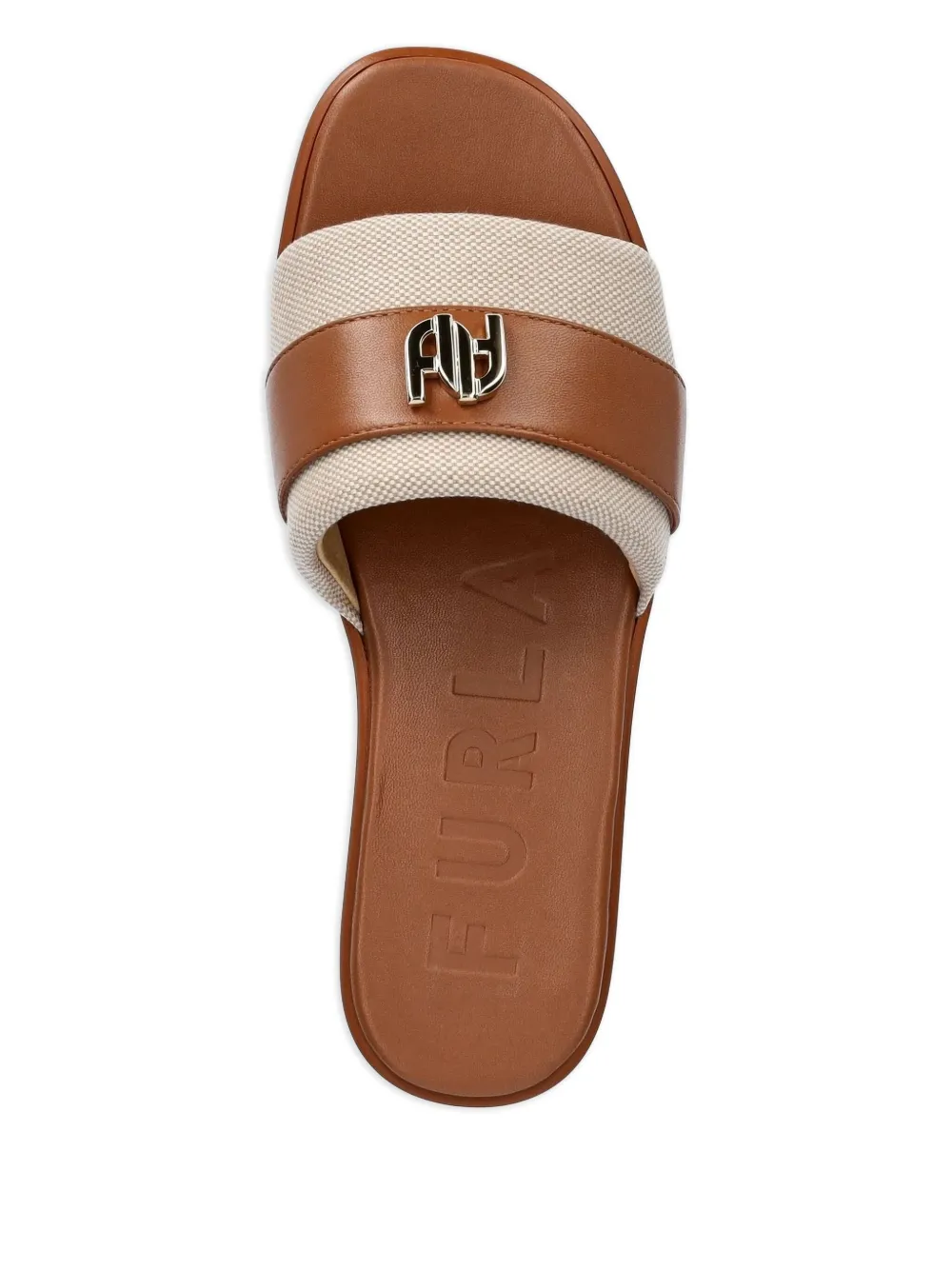 Furla Leren slippers met logo Bruin