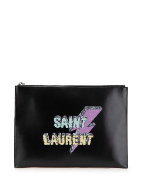 Saint Laurent Pre-Owned 2017 Leather Lighting Bolt Tablet Pouch clutch bag