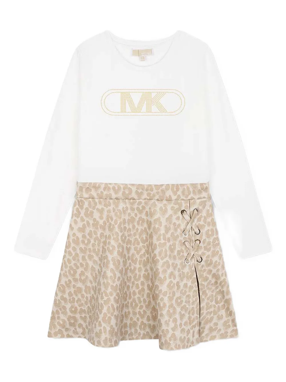 Michael Kors Kids leopard-print long-sleeve dress | White | Image 1