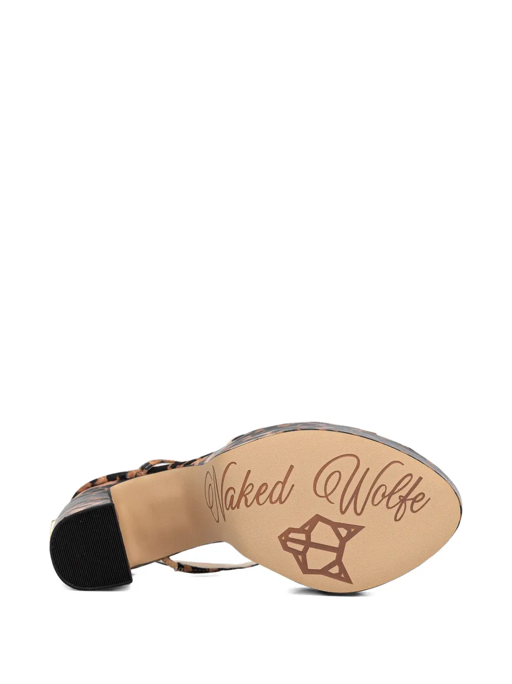 NAKED WOLFE 130 mm Fire sandalen met luipaardprint en plateauzool Zwart