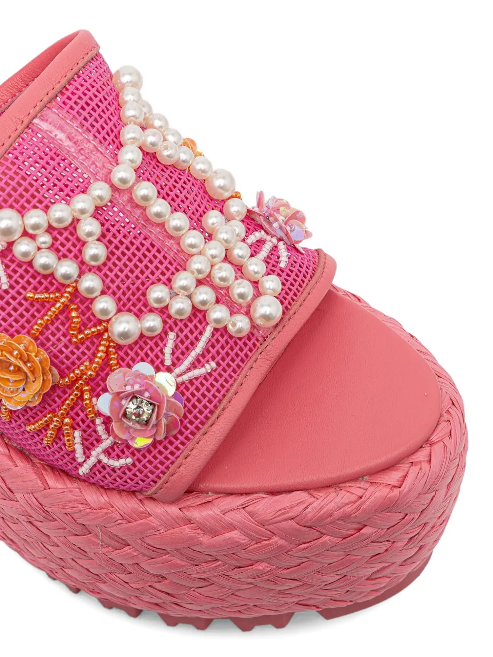 NAKED WOLFE 145 mm Bluebell raffia sandalen met plateauzool Roze