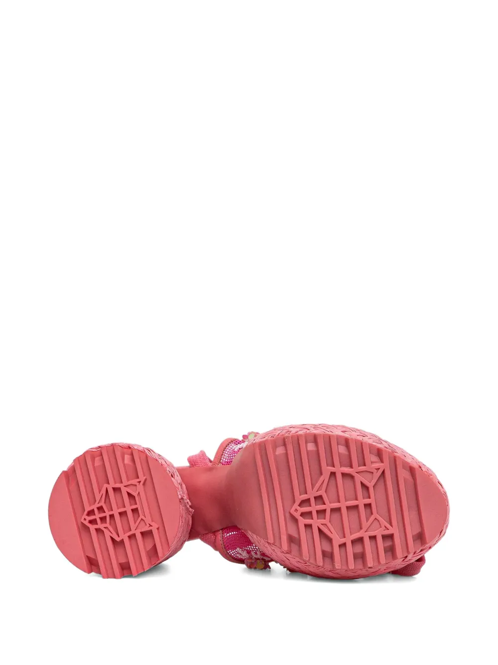 NAKED WOLFE 145 mm Bluebell raffia sandalen met plateauzool Roze