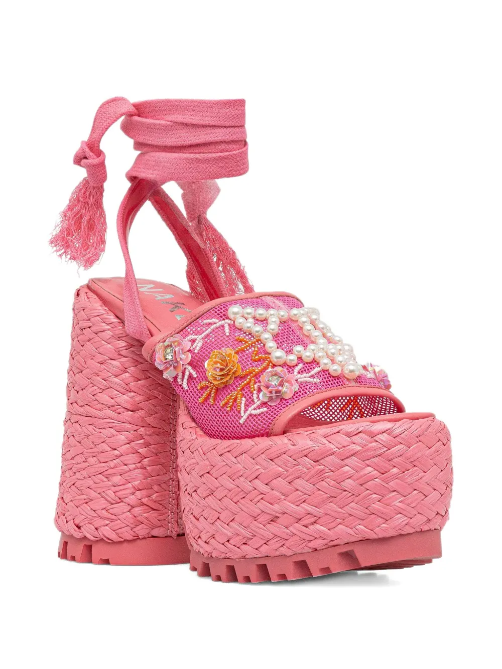 NAKED WOLFE 145mm Bluebell raffia platform embellished sandals | Heeled Sandals | Image 2