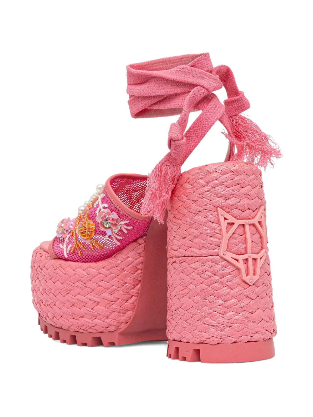 NAKED WOLFE 145 mm Bluebell raffia sandalen met plateauzool Roze