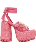 NAKED WOLFE 145mm Bluebell raffia platform embellished sandals - Pink