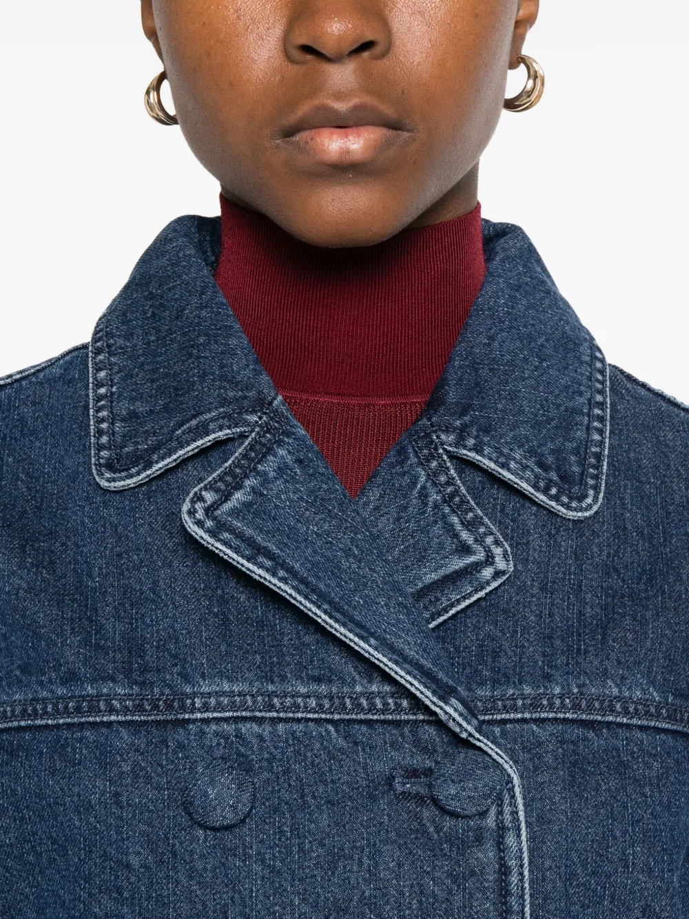 Self-portrait Double-breasted Denim Jacket In Brown