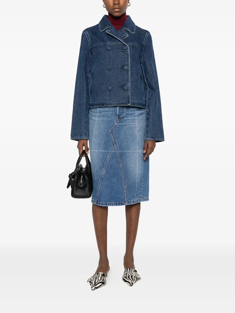 Self-portrait Double-breasted Denim Jacket In Brown