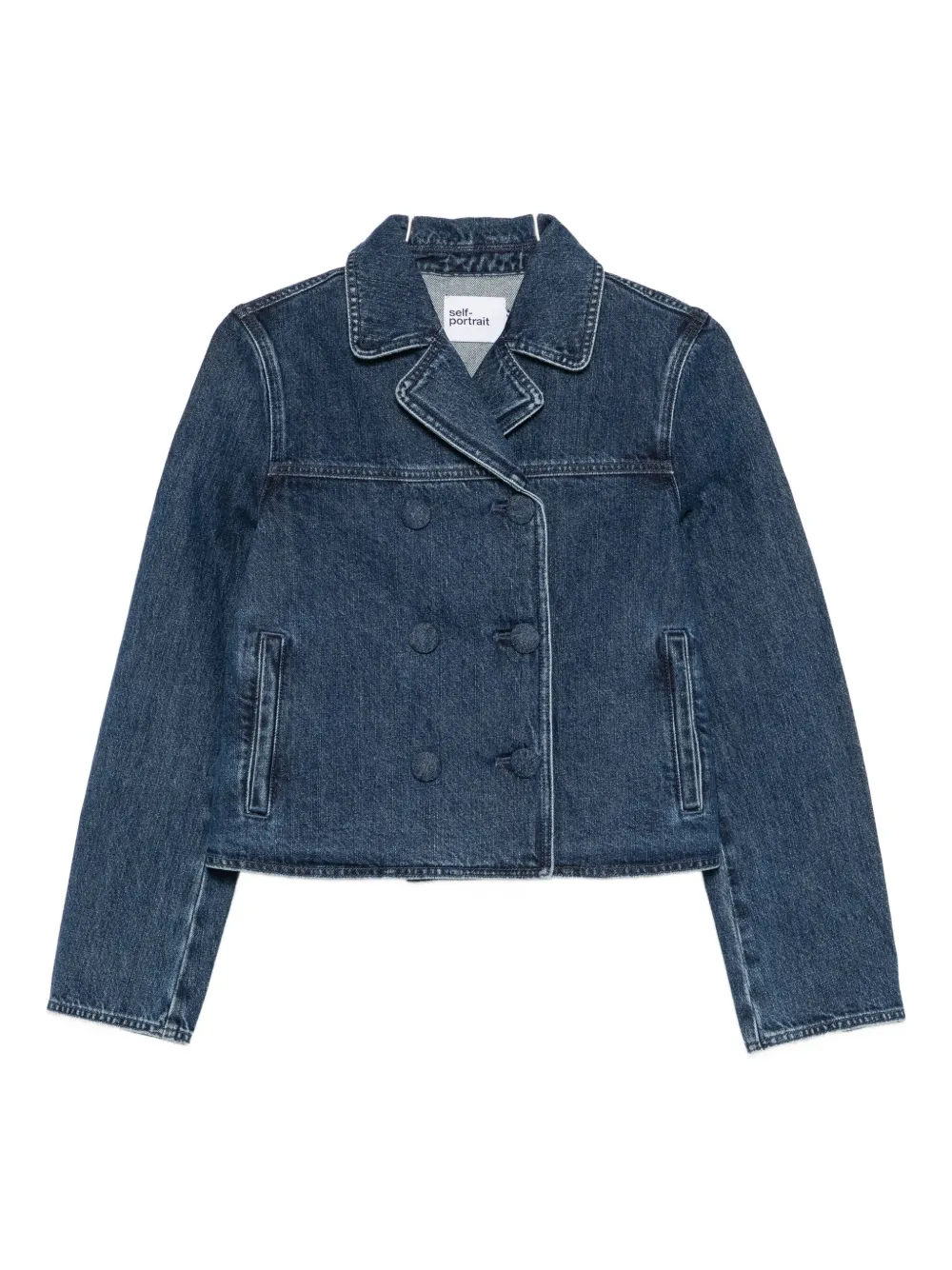 Self-portrait Double-breasted Denim Jacket In Brown