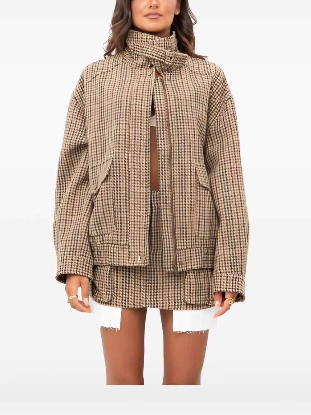 Eleh Eleh houndstooth zip-up jacket | Brown | Image 1