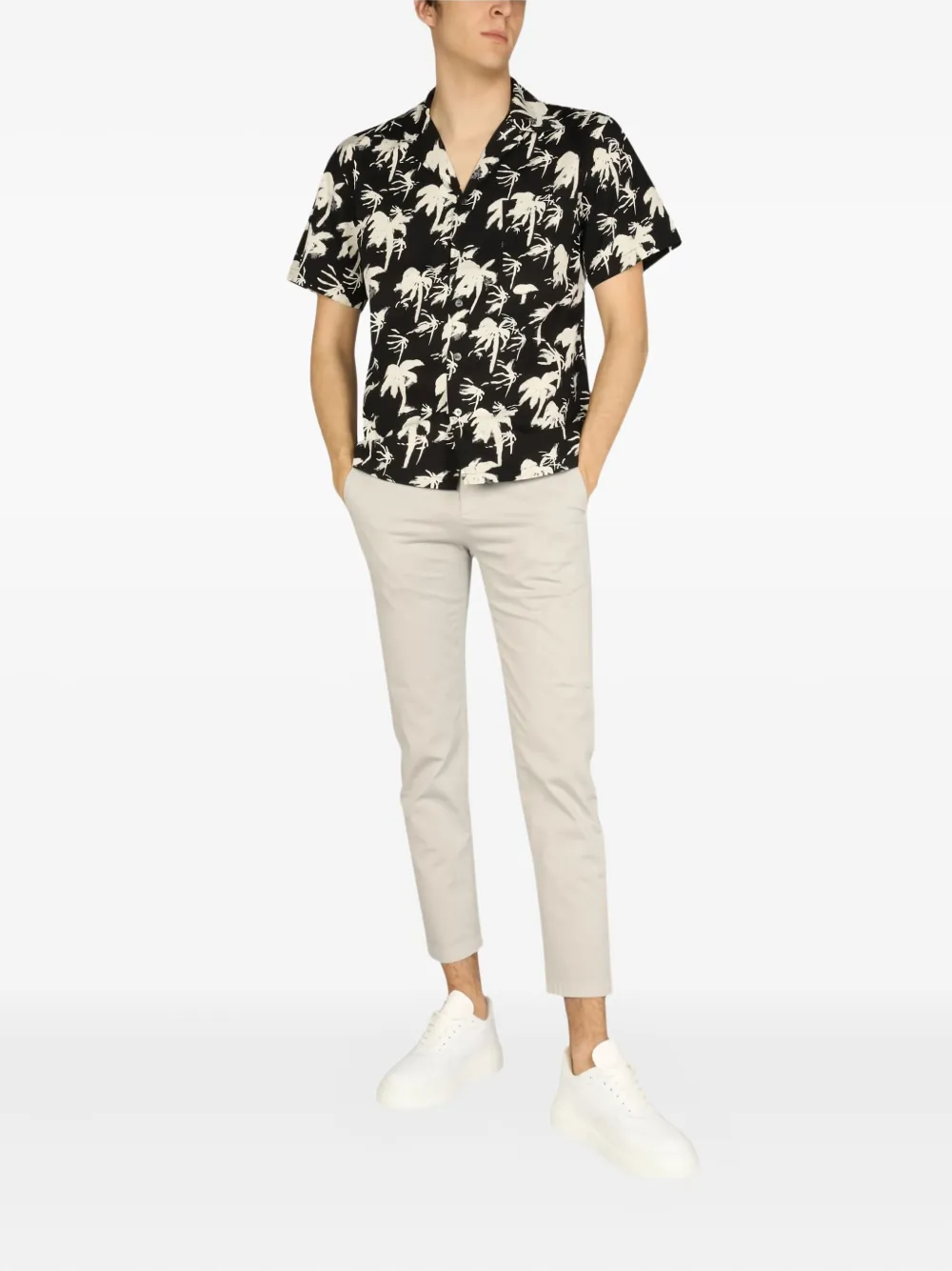 Department 5 palm-print short-sleeve shirt - Zwart