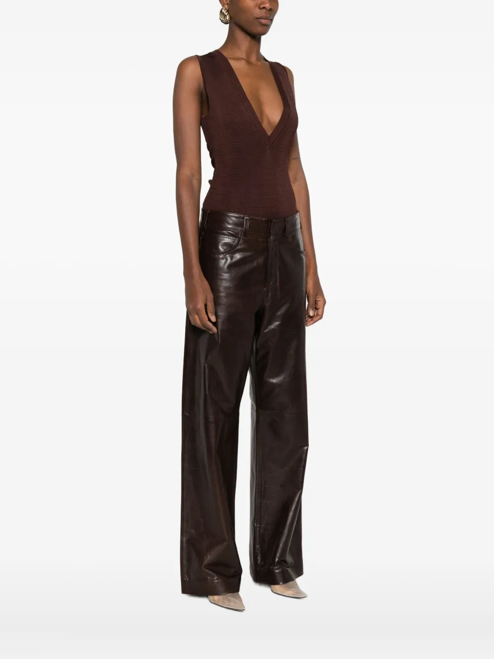 Entire Studios V-neck Sleeveless Bodysuit In Brown
