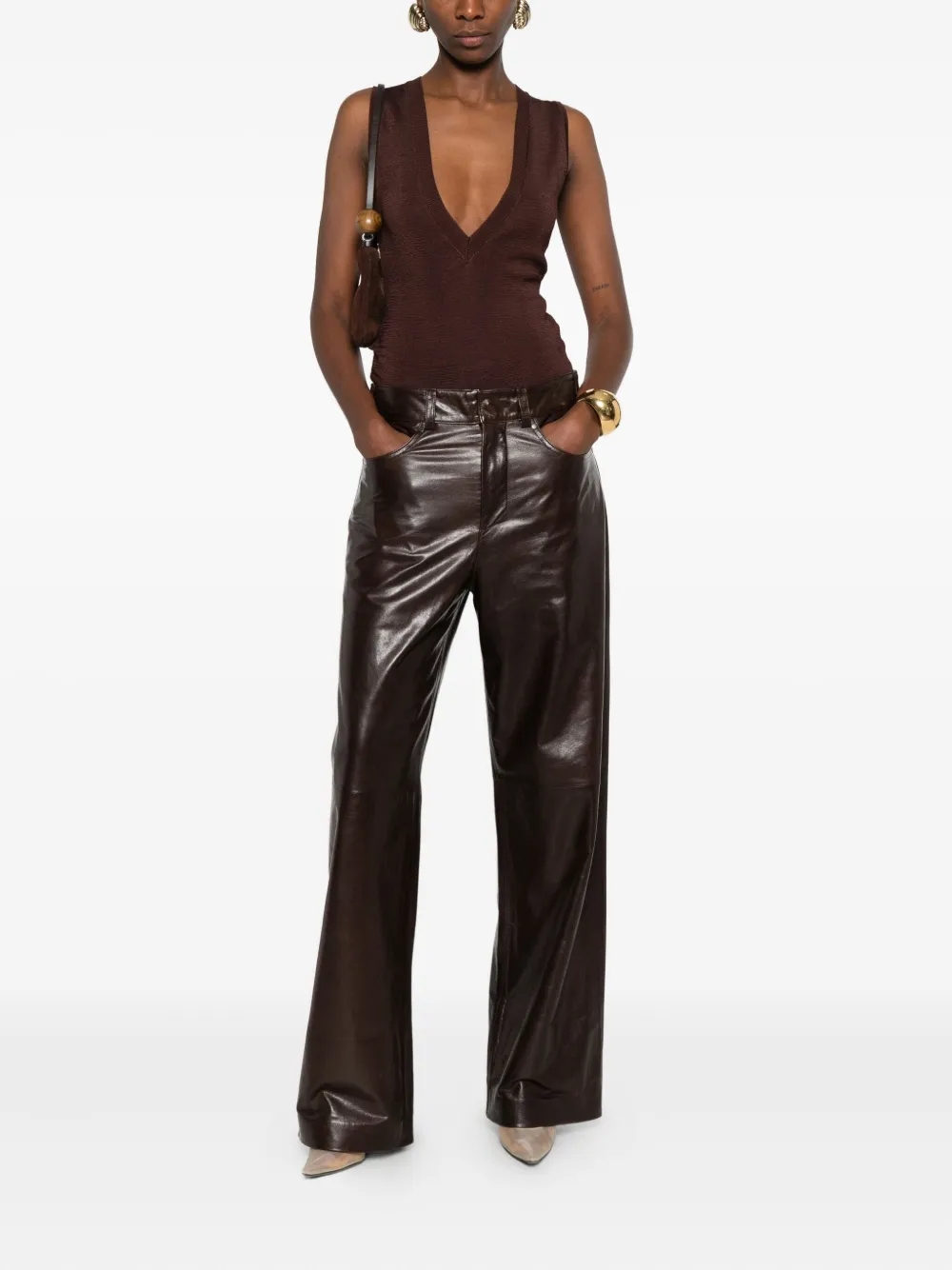 Entire Studios V-neck Sleeveless Bodysuit In Brown