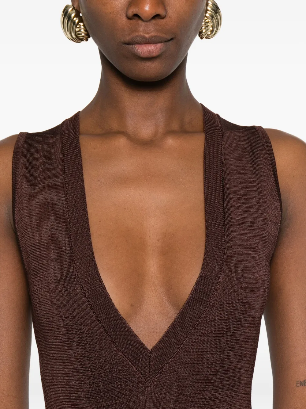 Entire Studios V-neck Sleeveless Bodysuit In Brown