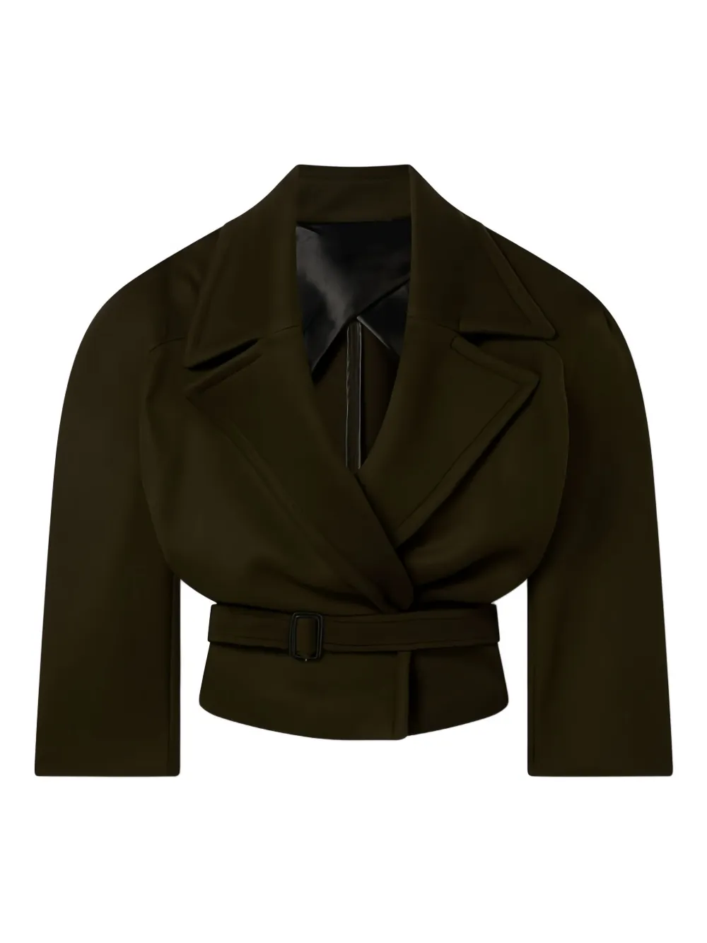 Stella Mccartney Cropped Belted Double-breasted Wool Coat In Green