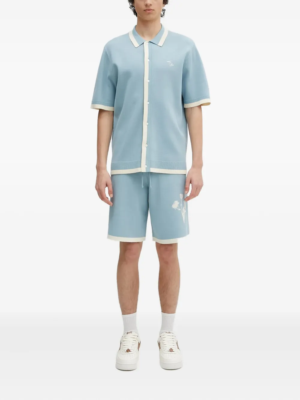 Filling Pieces Shorts met geborduurde bloemen - Blauw