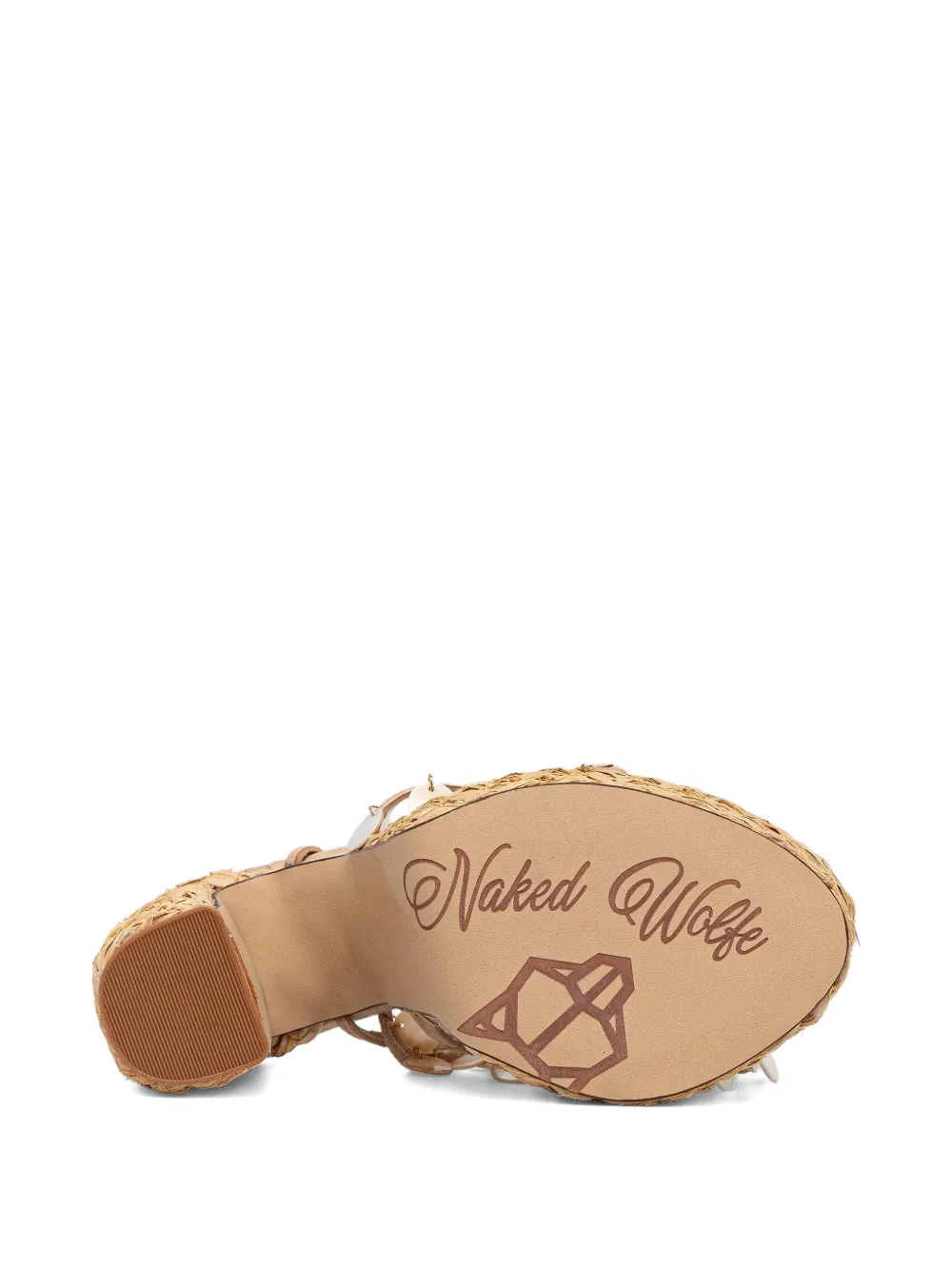 NAKED WOLFE 130mm Fantastic shell-embellished raffia platform espadrilles Neutrals