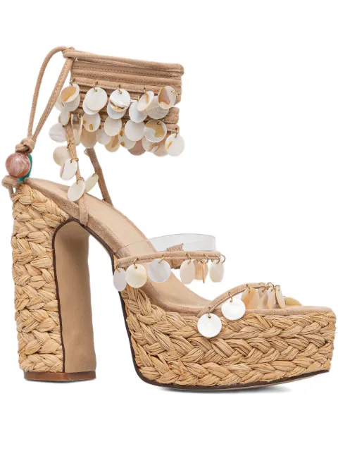 NAKED WOLFE 130mm Fantastic shell-embellished raffia platform espadrilles