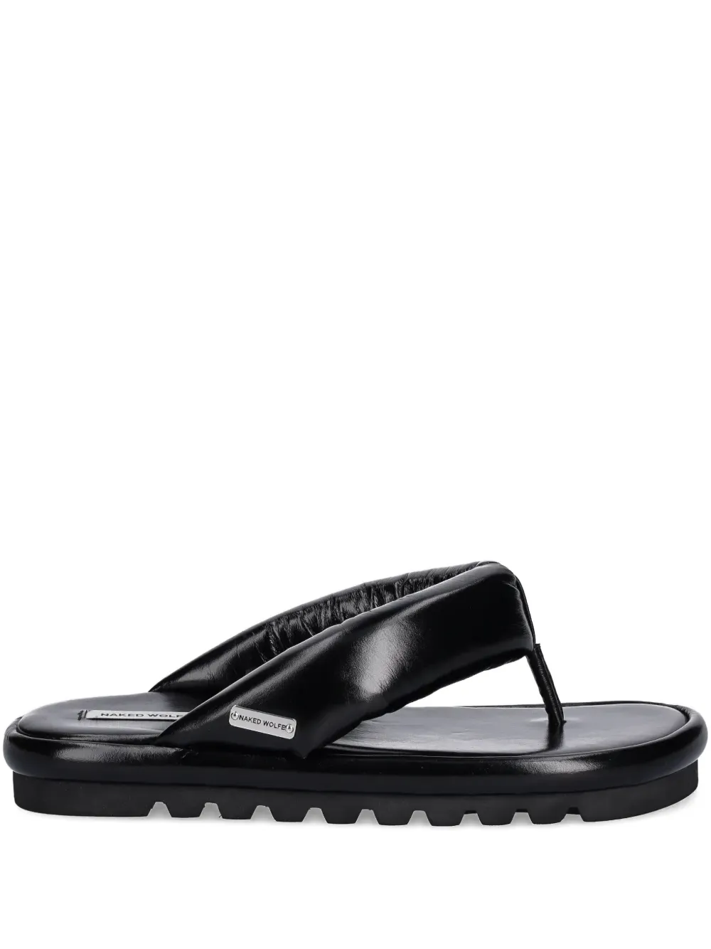 NAKED WOLFE Hilary padded leather thong slides | Black | Image 1