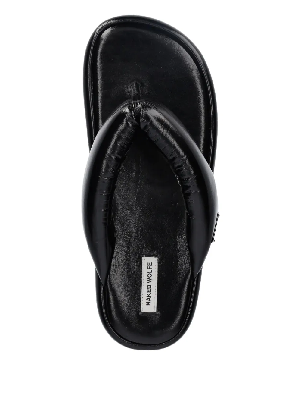NAKED WOLFE Hilary padded leather thong slides Black