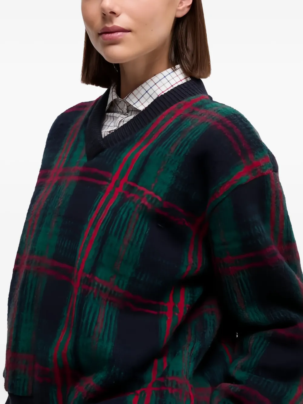 ASPESI Geruite trui met V-hals Blauw