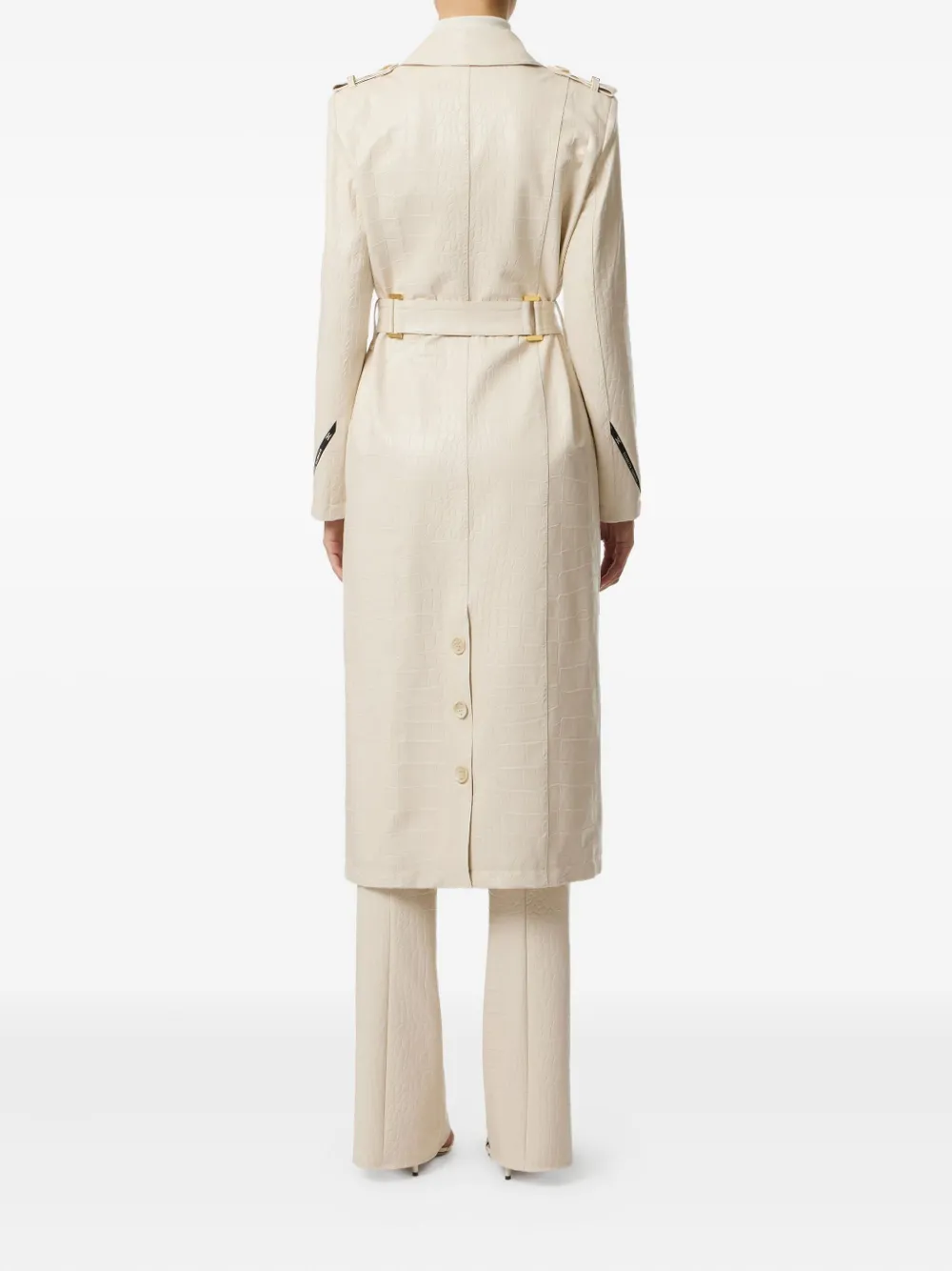 Elisabetta Franchi Trench Coat With Crocodile Print In Neutral