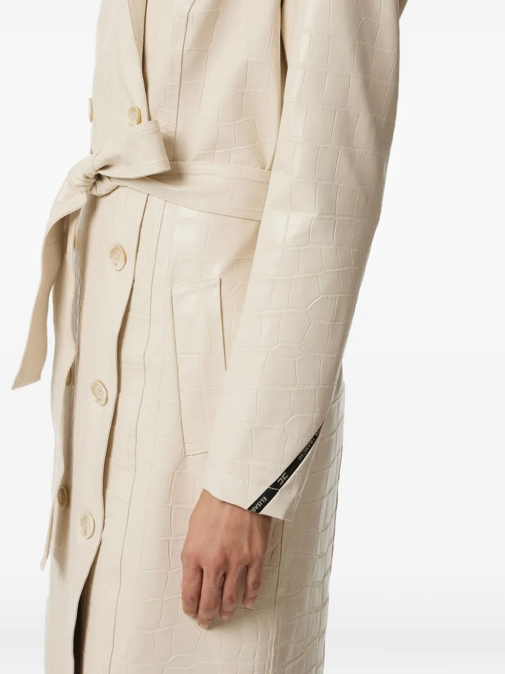 Elisabetta Franchi Trench Coat With Crocodile Print In Neutral
