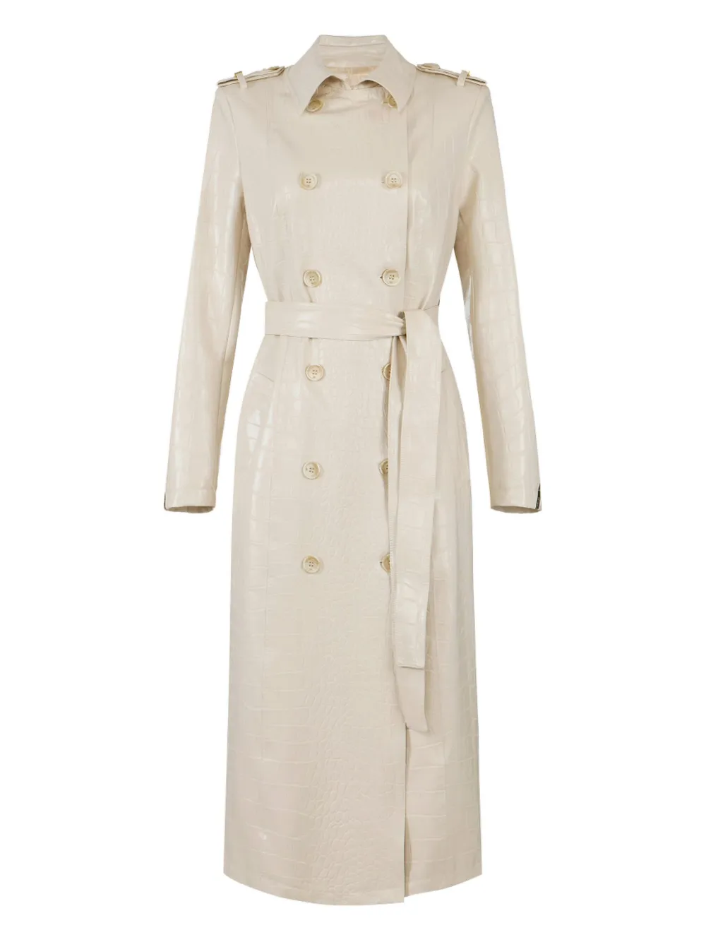 Elisabetta Franchi Trench Coat With Crocodile Print In Neutral