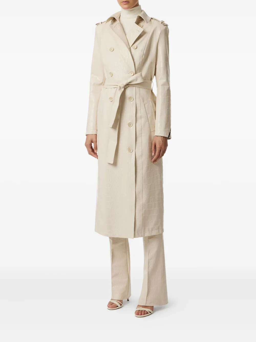 Elisabetta Franchi Trench Coat With Crocodile Print In Neutral