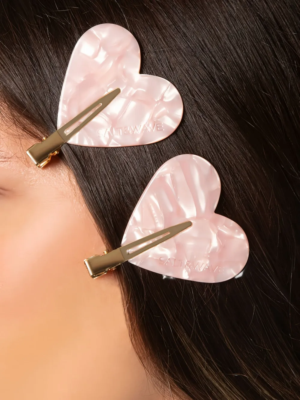 Salt & Wave Quartz Heart Heart-shaped Hair Clips (set Of Two) In Pink