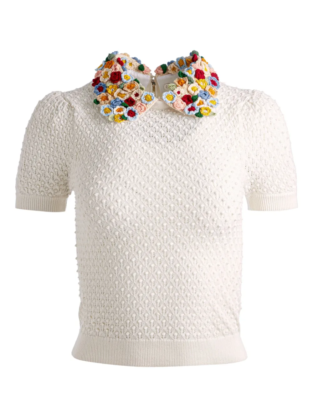 short-sleeves floral-collar sweater