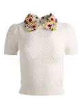 alice + olivia short-sleeves floral-collar sweater - White