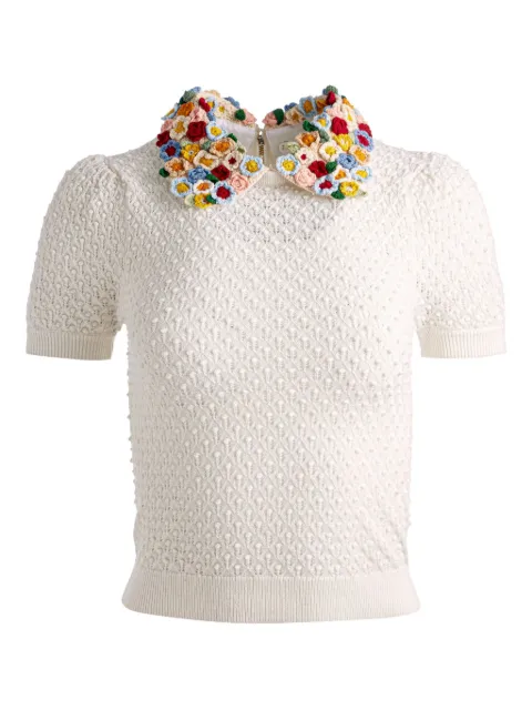 alice + olivia short-sleeves floral-collar sweater