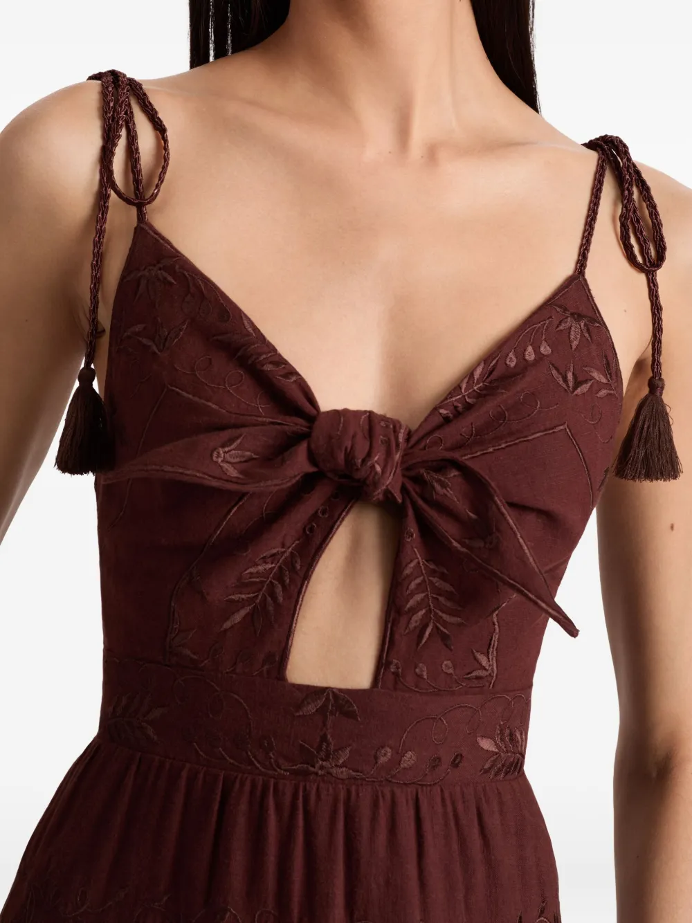 alice + olivia Maxi-jurk met borduurwerk en gestrikte voorkant Bruin