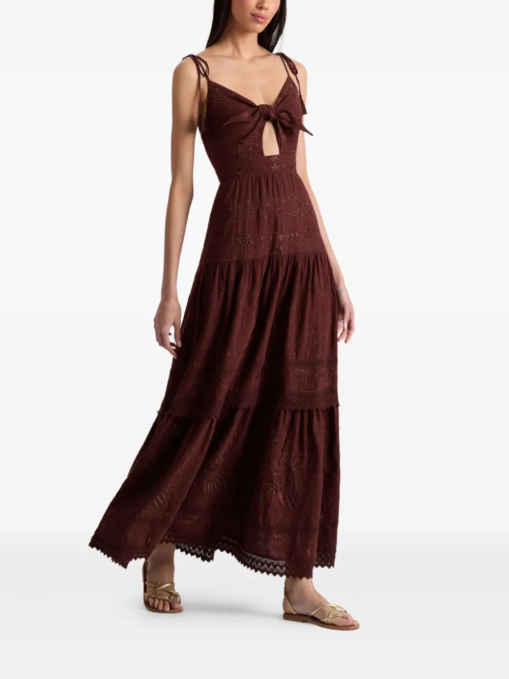 alice + olivia Maxi-jurk met borduurwerk en gestrikte voorkant Bruin