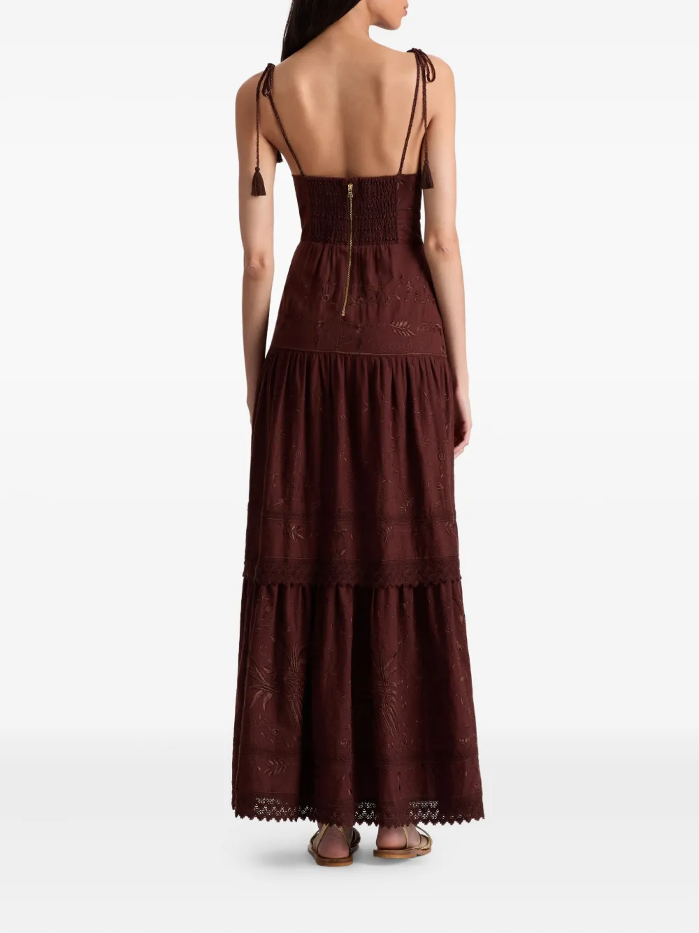 alice + olivia Maxi-jurk met borduurwerk en gestrikte voorkant Bruin