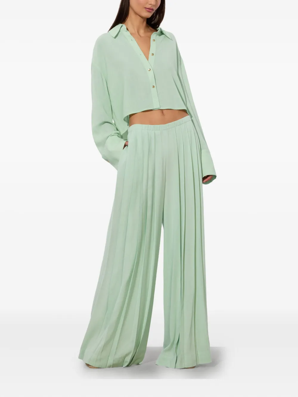 Alice And Olivia Jenna Pleated Wide Leg Pull On Pants Green Tea In Green