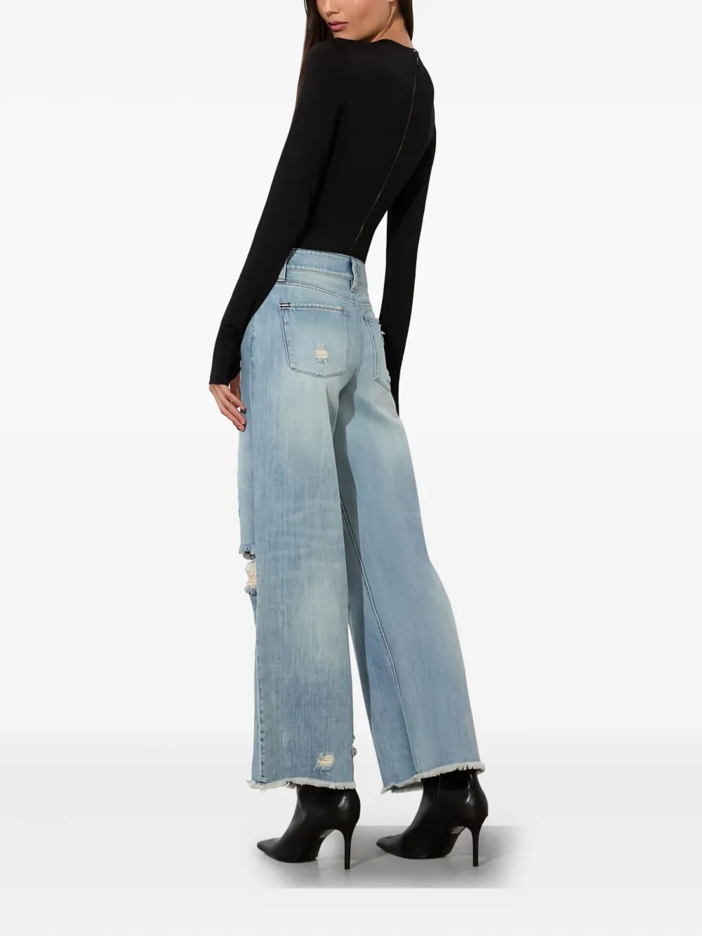 Alice And Olivia Devoe Distressed Raw-hem Jeans In Blue