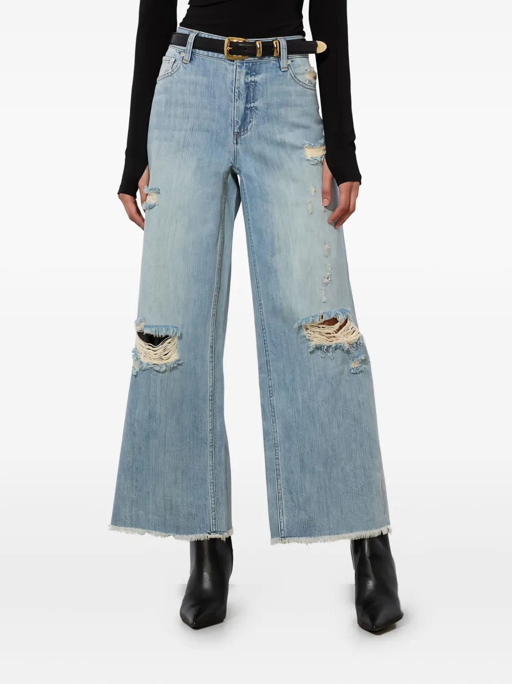 Alice And Olivia Devoe Distressed Raw-hem Jeans In Blue