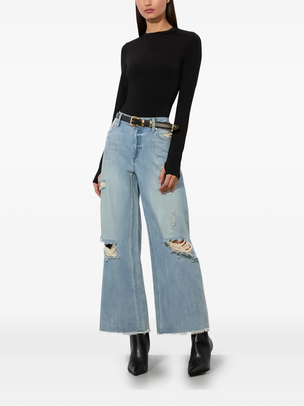 Alice And Olivia Devoe Distressed Raw-hem Jeans In Blue