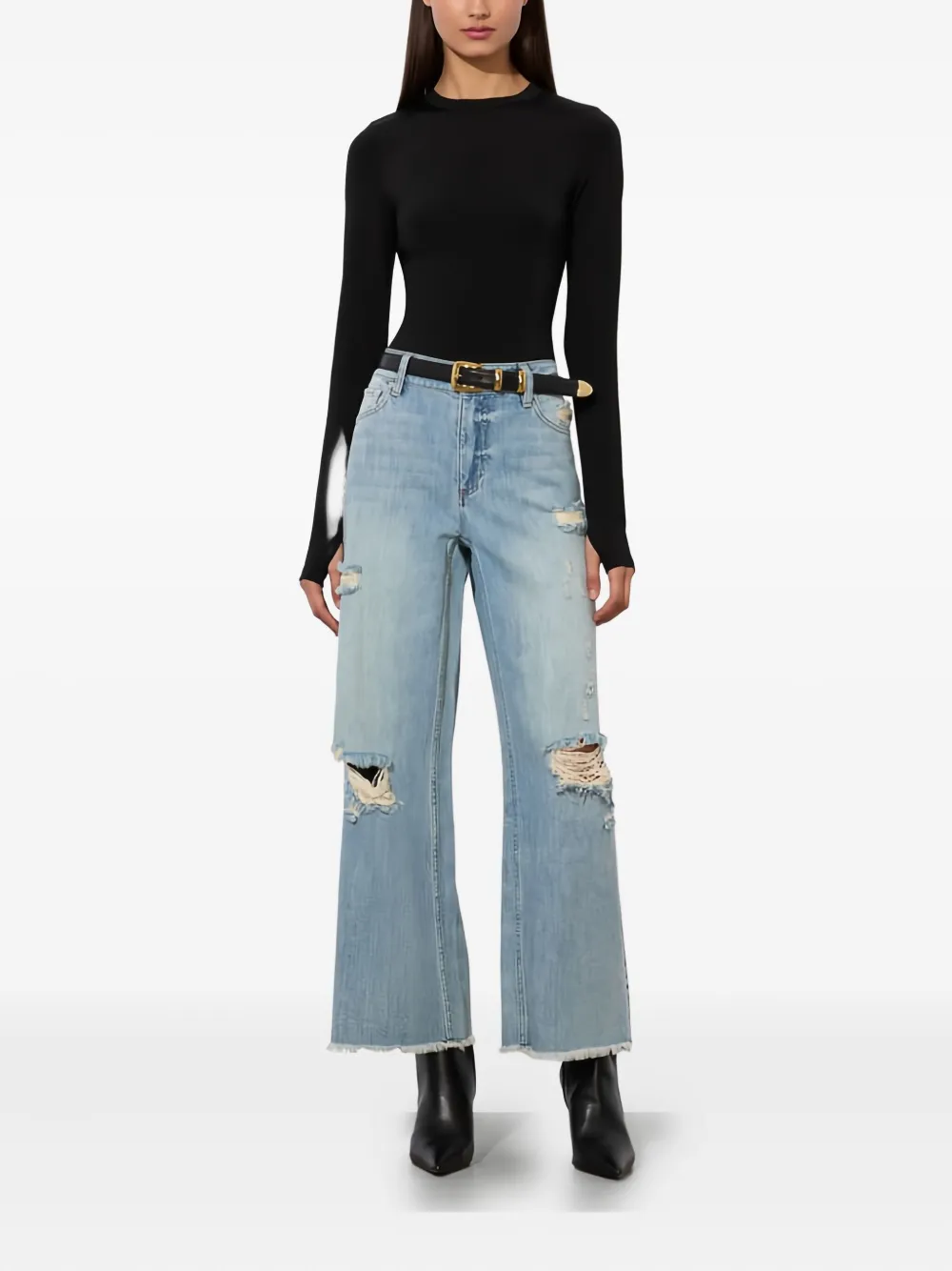 Alice And Olivia Devoe Distressed Raw-hem Jeans In Blue