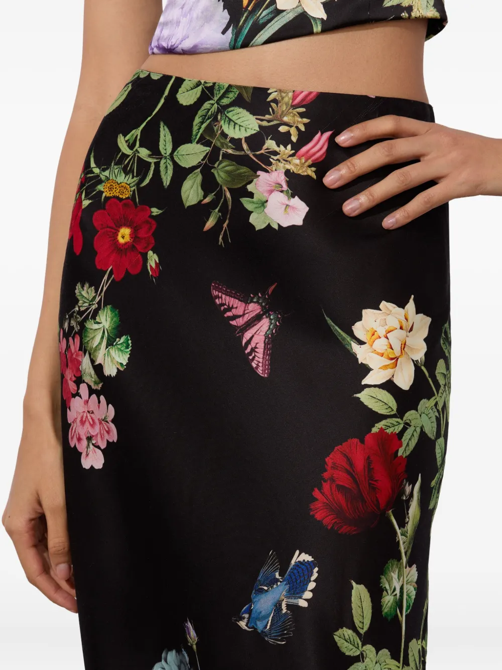 alice + olivia floral-print midi skirt Zwart