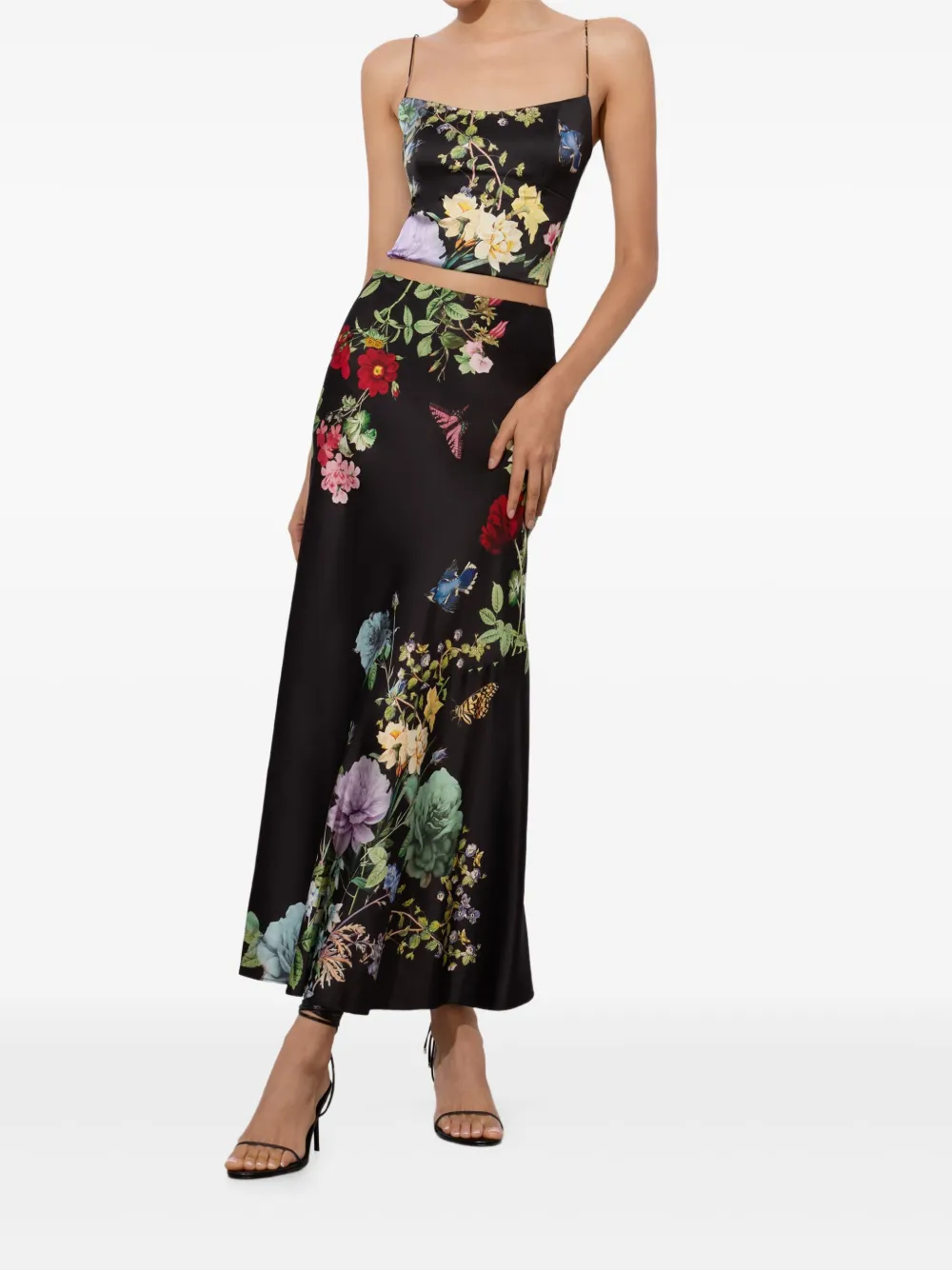 alice + olivia floral-print midi skirt Zwart