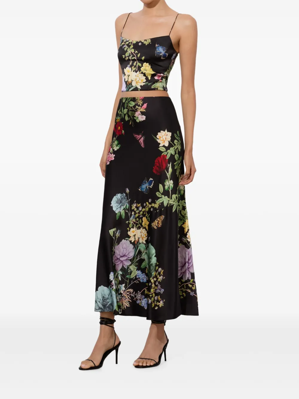 alice + olivia floral-print midi skirt Zwart