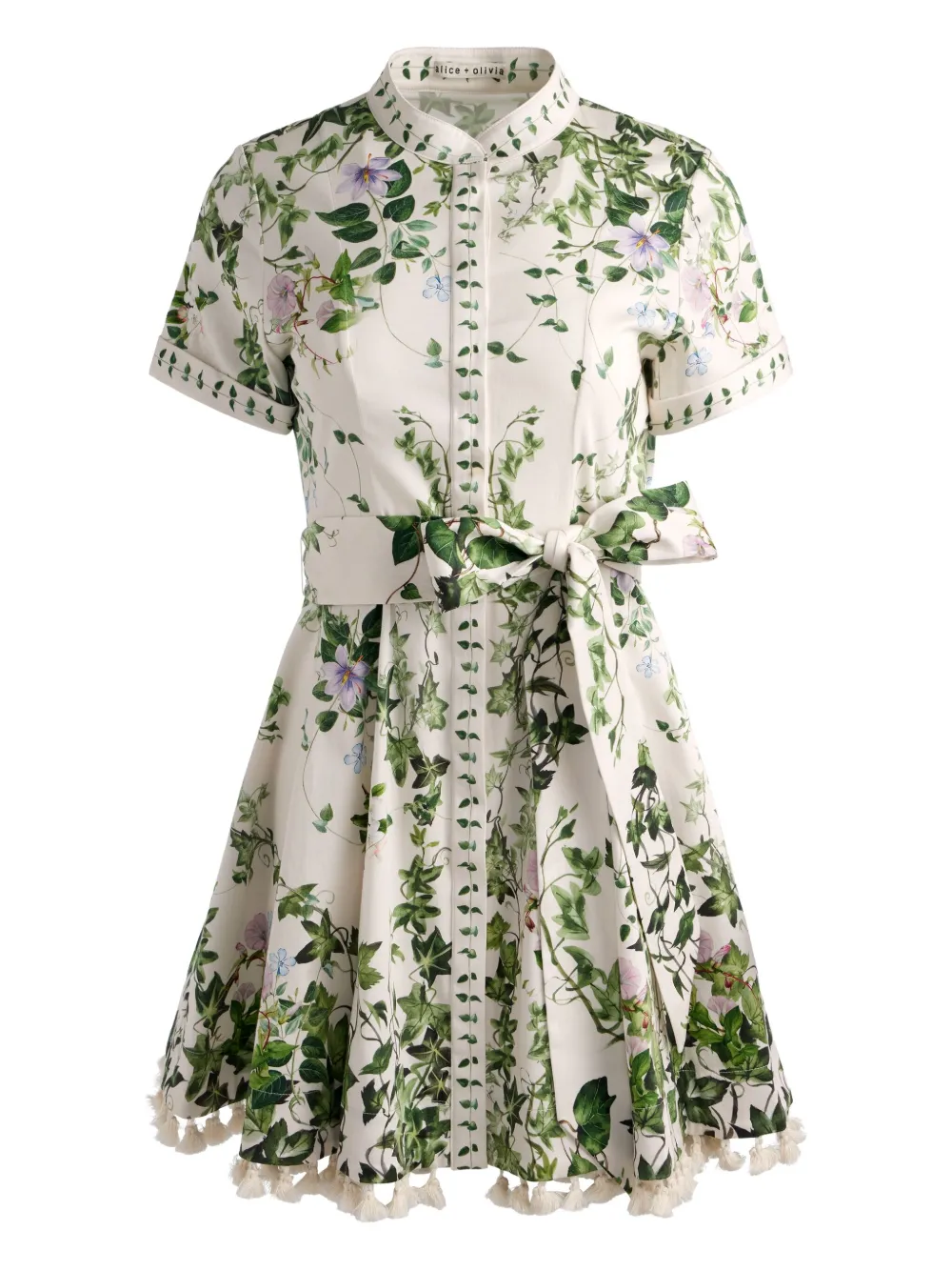 Alice + olivia floral-print tassel-trimmed mini day dress Wit