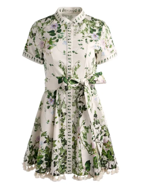 alice + olivia floral-print tassel-trimmed mini day dress