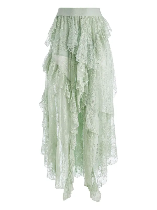 ALICE+OLIVIA ミックスメディア フリルレーススカート KARYS Karys Mixed Media Skirt In Biscotti | Alice + Olivia