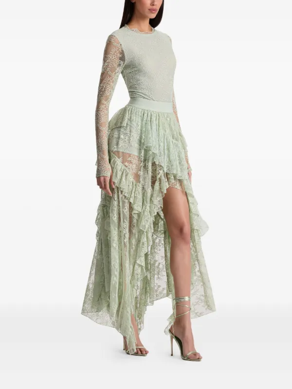 定価8万円新品alice+oliviaアシンメトリーラッフルクチュールスカート Alice + Olivia Karys Asymmetric Skirt | Green | FARFETCH