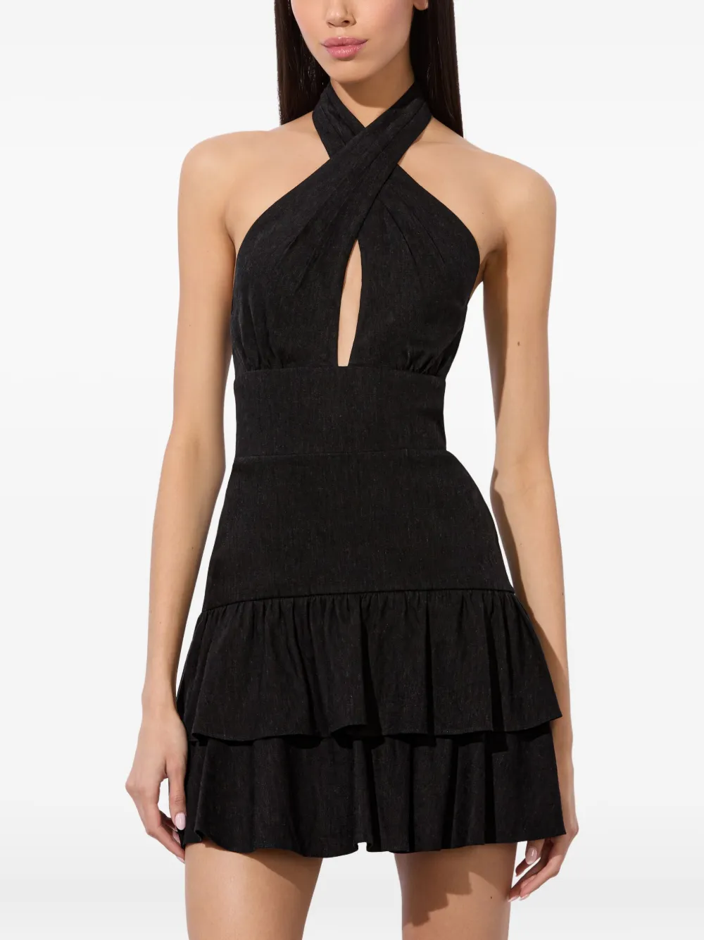 alice + olivia Evelina mini-jurk met halternek en ruches Zwart